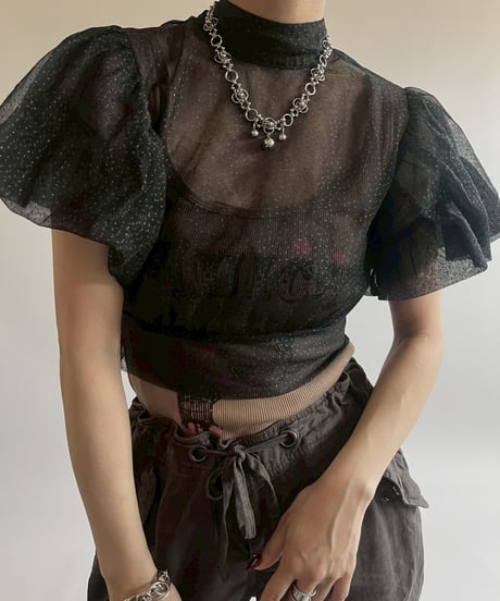 【USED】 S/S Sheer Lame Top  / 250517-002