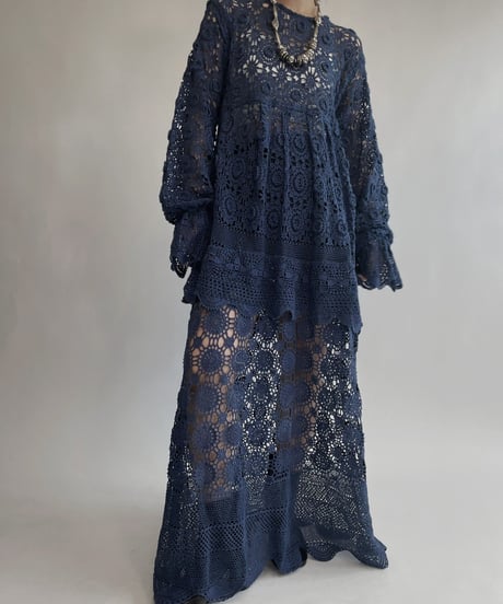 【RE;CIRCLE】 RE Crochet Lace One-piece Navy / 220818-007