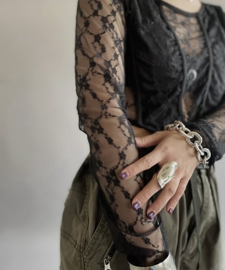 【USED】 Lace Patterned Sheer Top/240414-024
