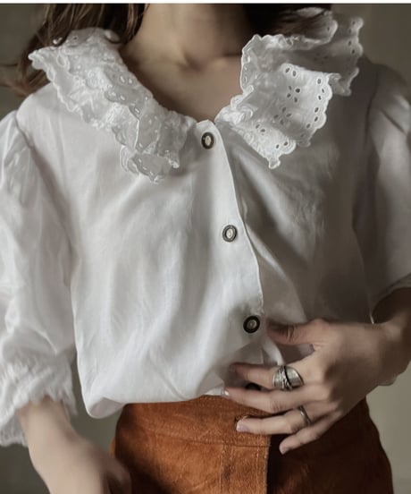 【USED】　White Cotton L/S Bluse/ 220220-028