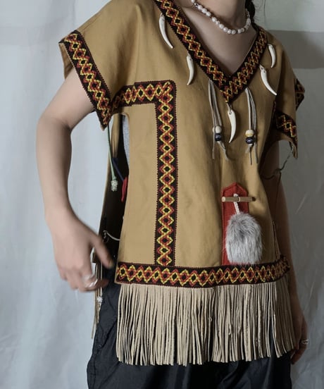 【USED】 Ethnic Fringe Poncho /210708-008
