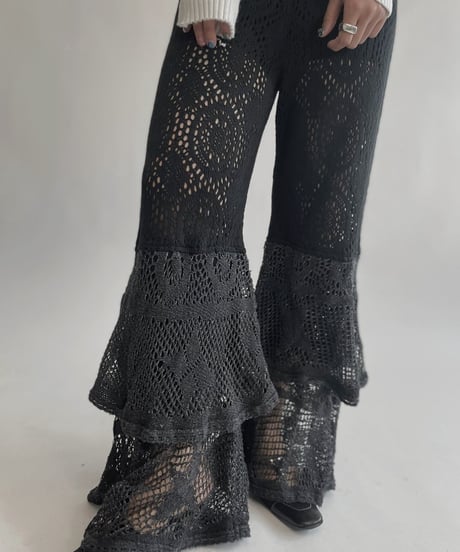 【RE;CIRCLE】 RE Crochet Tiered Pants Black / 220818-011