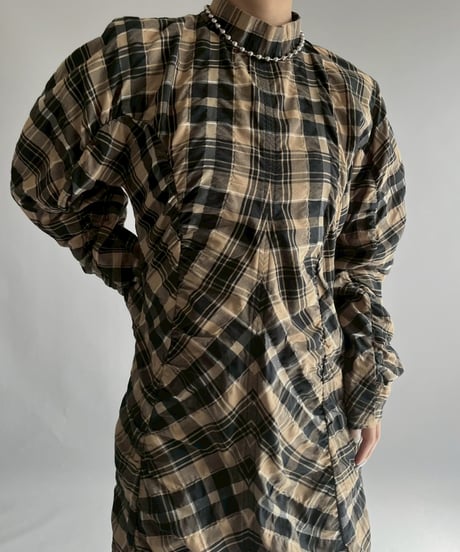 【USED】 GANNI Check Rushed Sleeve One-Piece /251122-006