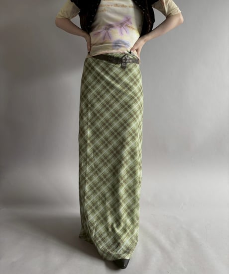 【USED】 Check Pattern Sheer Long Skirt /260328-003