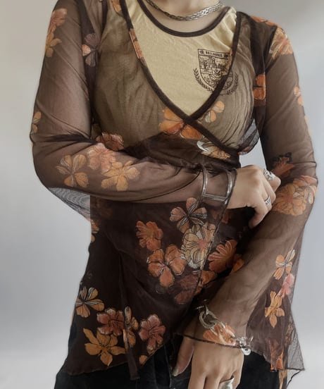 【USED】 Flower Patterned Sheer Top / 230909-010