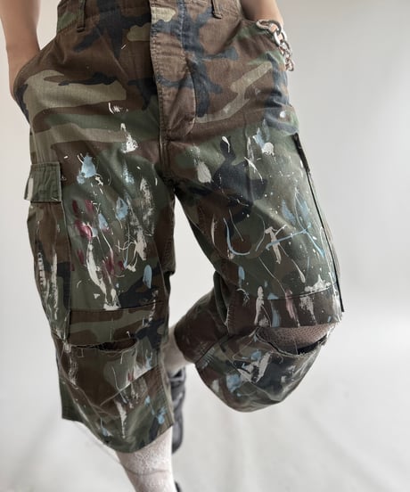 【USED】 Military Camouflage Painted Cut off Shorts  / 250614-018