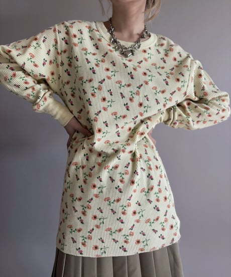 【USED】 Flower Pattern Waffle Top / 260214-012