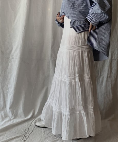【USED】 White Cotton Long Skirt/210506-004