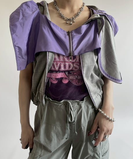 【USED】 Check Pattern Gimmick Hooded Vest / 250526-015