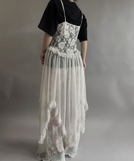【USED 】Lace Patterned Sheer Camisole Long One-Piece /240505-016