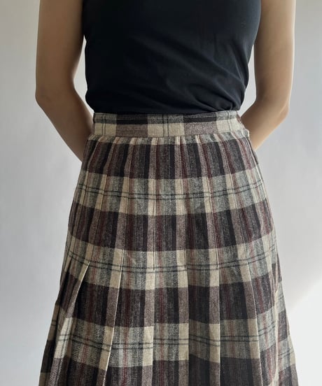 【USED】 Check Patterned Pleats Wool Skirt / 241019-033