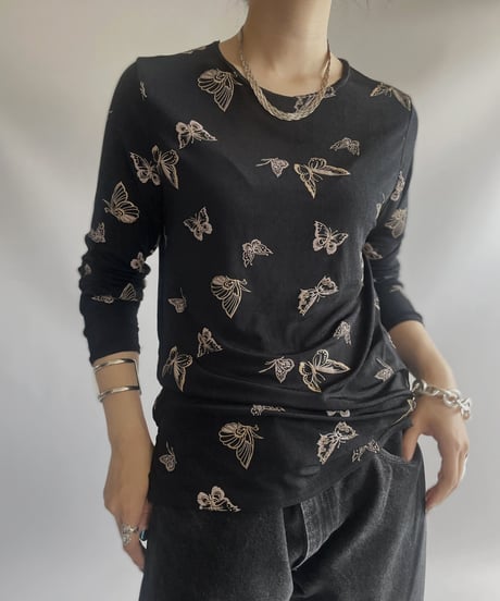 【USED】 Butterfly Patterned L/S Lame Top / 230909-003
