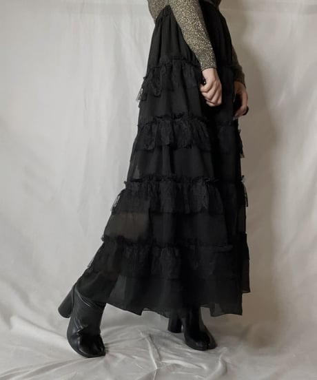 【USED】 Poly Lace Frill Long Skirt/211014-046