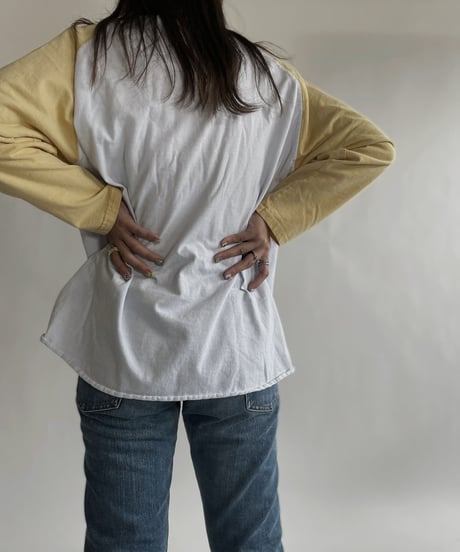 【USED】 Raglan T-shirt Yellow-white / 220618-003