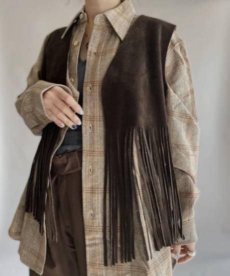 【USED】 Leather Fringe Vest Brown / 230121-016