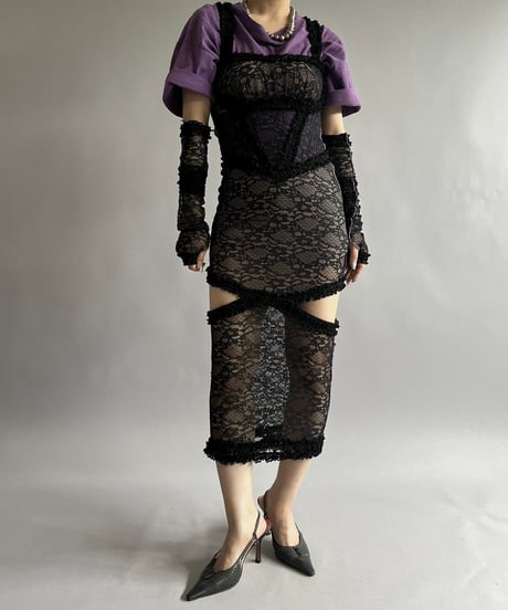 【USED】 Lace Patterned Long One-Piece + Arm/240729-055