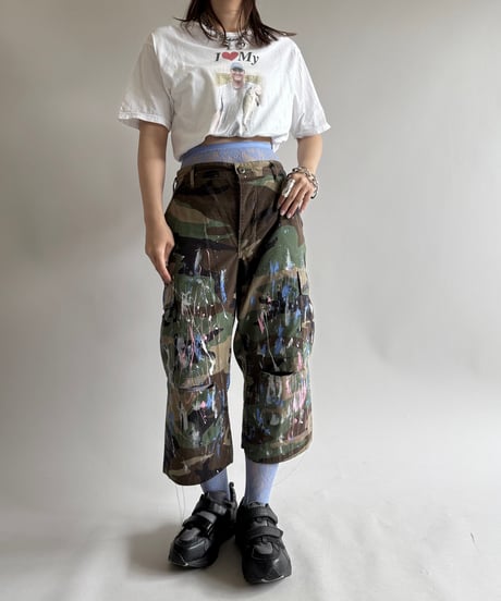 【USED】 Military Camouflage Painted Cut off Shorts  / 250614-014