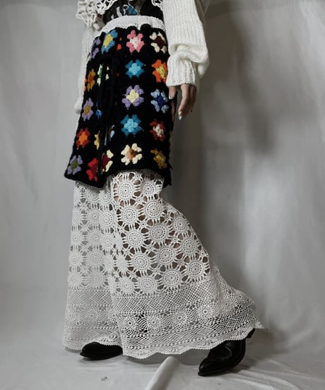 【RE;CIRCLE】 RE Granny Knit×Lace Long Skirt①/210917-005