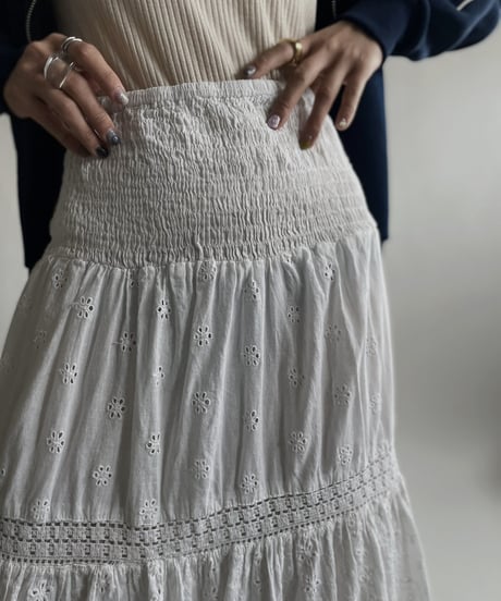 【USED】 White Cotton Long Skirt / 220423-040