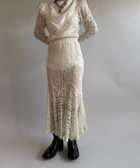 【USED】 Made in USA Lace Patterned Long One-Piece /250104-007