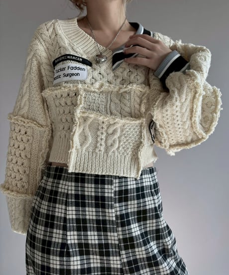 【RE;CIRCLE】 RE Aran Knit Wappen Patchwork Pullover Top / 251218-006