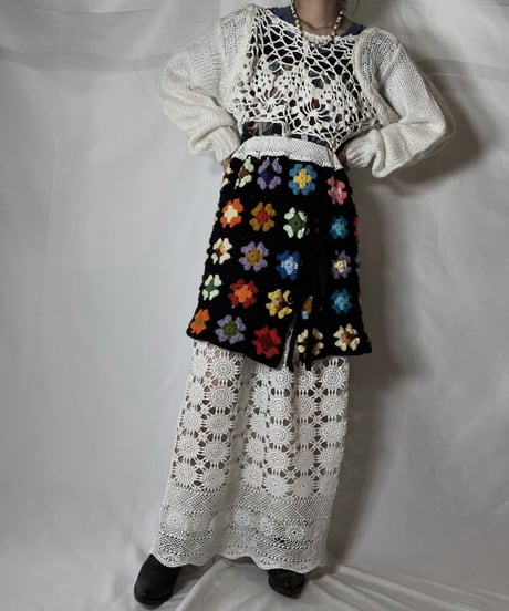【RE;CIRCLE】 RE Granny Knit×Lace Long Skirt①/210917-005