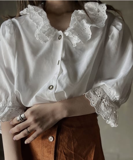【USED】　White Cotton L/S Bluse/ 220220-028