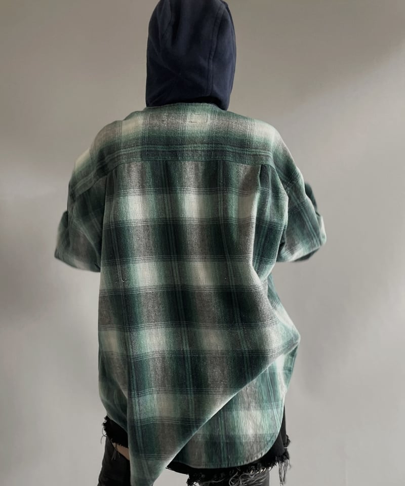 USED】 Ombre Check Flannel Hoodie Shirt/ 231014