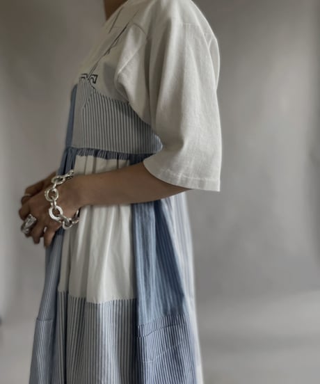 【RE;CIRCLE】 RE Patchwork Strip Shirt One-Piece / 230608-019