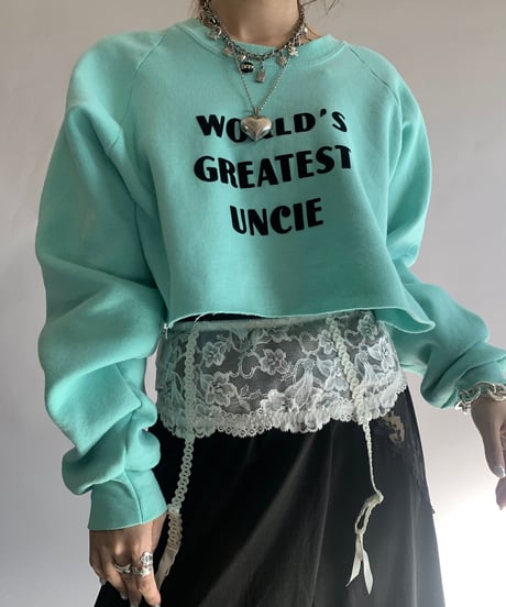 【USED】 Made in USA 80~90's Fruit of the Loom Flocky Print Cut Off Sweat Top/241124-034