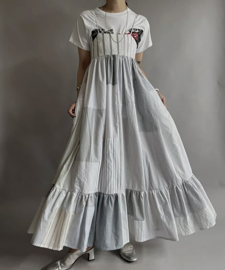 【RE;CIRCLE】 RE Patchwork Strip Shirt One-Piece / 230608-013