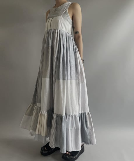 【RE;CIRCLE】 RE Patchwork Strip Shirt One-Piece / 230713-001