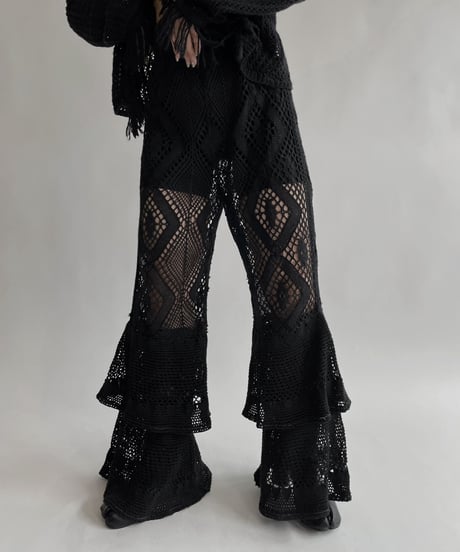 【RE;CIRCLE】 RE Crochet Black Pants / 220728-015