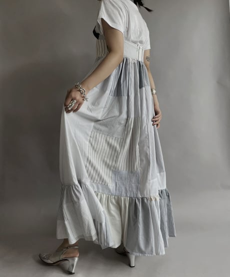 【RE;CIRCLE】 RE Patchwork Strip Shirt One-Piece / 230608-013