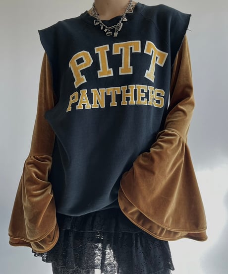 【USED】  PITT PANTHERS Cut Off N/S Sweat Top /250111-016