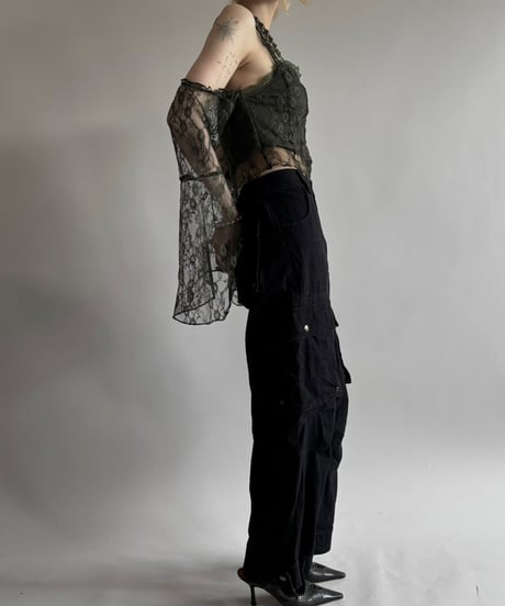 【USED】 Lace Pattern Flare Sleeve Cami Top  / 250531-009