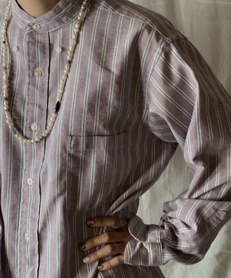 【RE;CIRCLE】 RE Stripe Band Collar Shirt③/210414-031