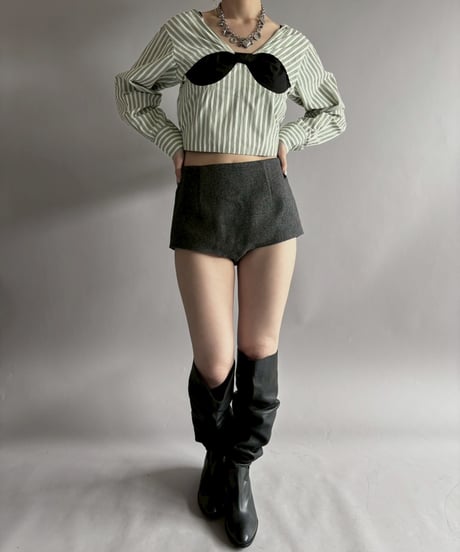 【USED】 Stripe Pattern Cropped Design Top / 260411-003
