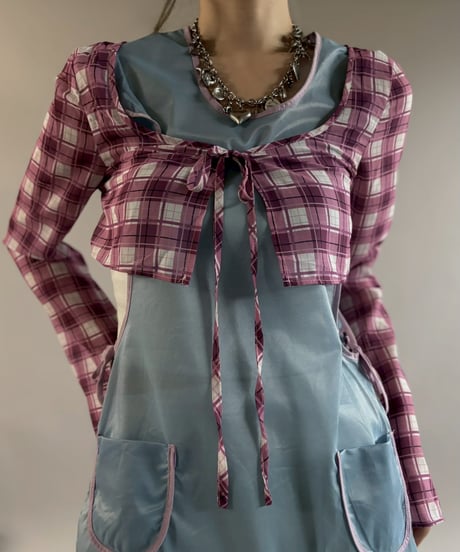 【USED】 Sheer Checked Croped Top / 260321-014