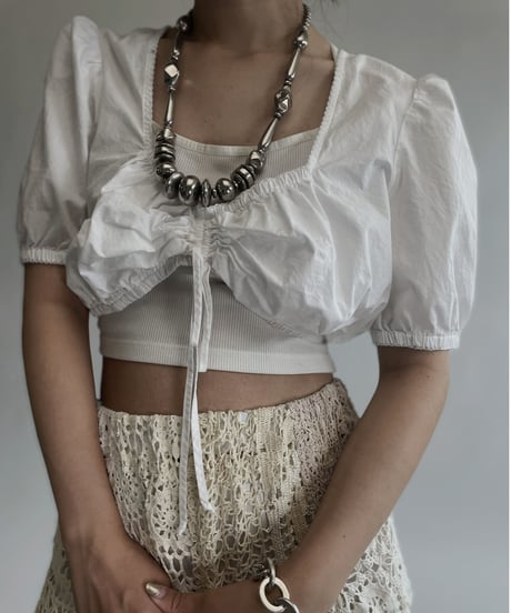 【USED】  White Cotton Short Sleeved Top / 220728-024