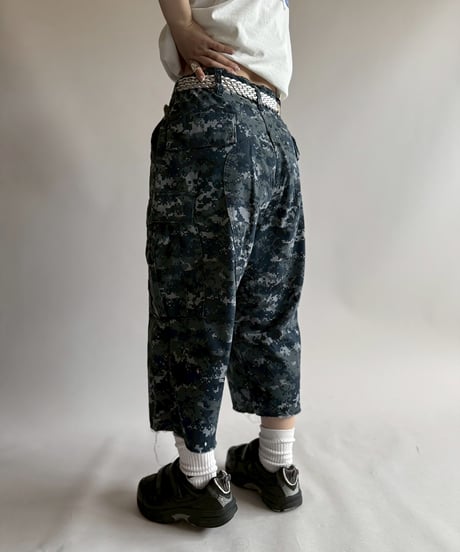 【USED】 Military Camouflage Painted Cut off Shorts  / 250719-002