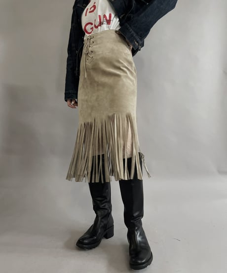 【USED】 Suede Leather Middle Skirt / 230304-014