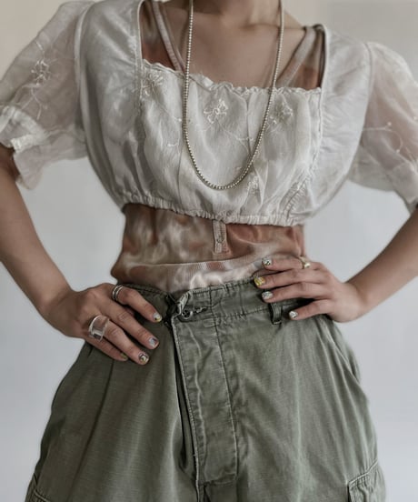 【USED】 White Cotton Short Sleeved Top / 220528-001