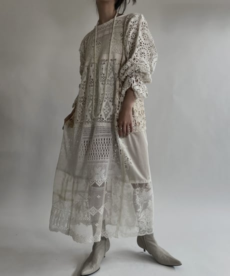 【RE;CIRCLE】 RE Crochet Lace Patchwork One-piece / 220526-011