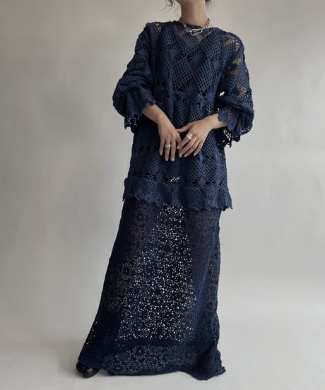 【RE;CIRCLE】 RE Crochet Blue Lace One-piece / 220728-009