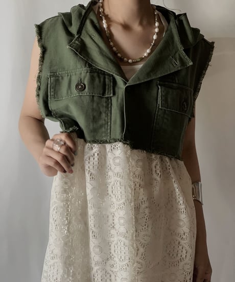 【RE;CIRCLE】 RE Lace × Fatique Shirt One-peice①/210801-068