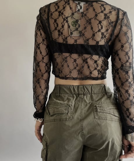 【USED】 Lace Patterned Sheer Top/240414-024