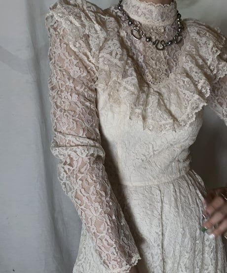 【USED】  USA Flower Patterned Lace Dress③/210429-035