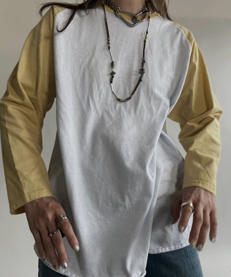 【USED】 Raglan T-shirt Yellow-white / 220618-003