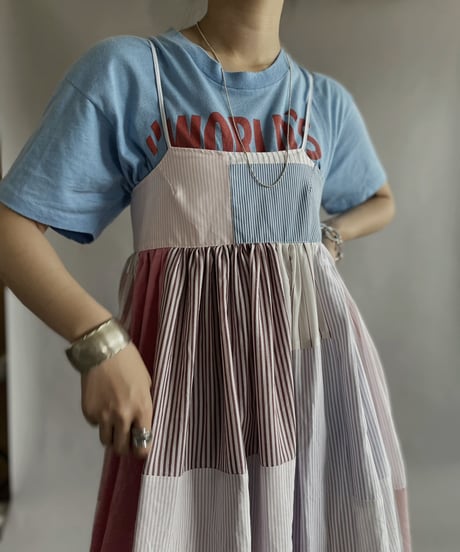 【RE;CIRCLE】 RE Patchwork Strip Shirt One-Piece / 230608-012
